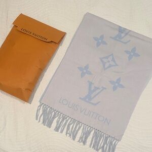 LOUIS VUITTON Reykjavik Cashmere logo Scarf M90896 light blue LIKE NEW